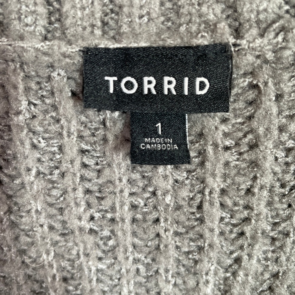Torrid Cardigan Sweater Grey Longline Button Front Pointelle Sleeve Size 1 - Picture 2 of 7
